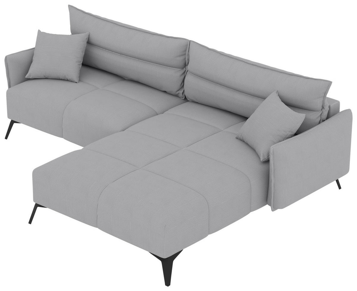ECKSOFA in Cord Hellgrau  253/180 cm  - Hellgrau/Schwarz, KONVENTIONELL, Textil/Metall (253/180cm) - Carryhome