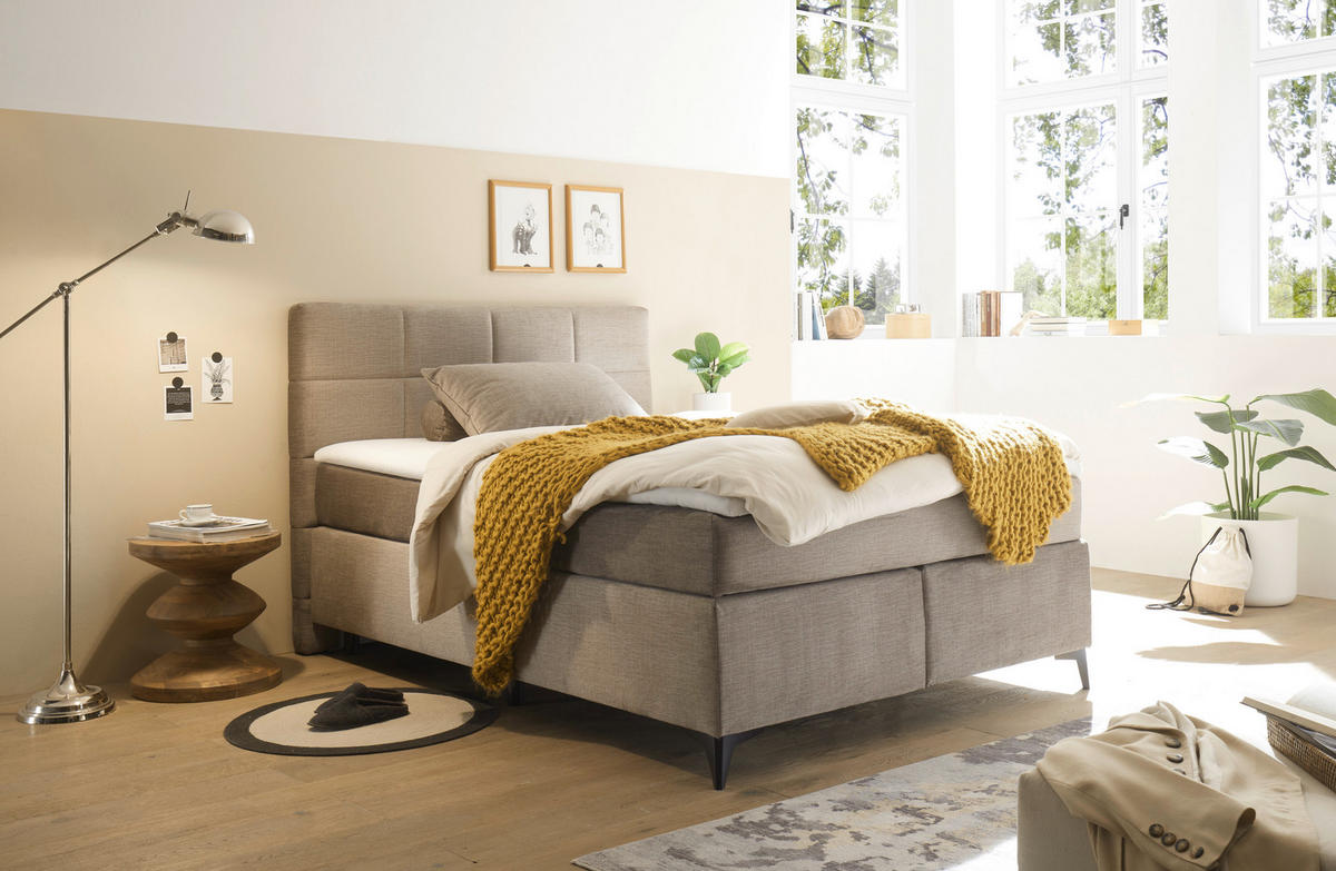 BOXSPRINGBETT 140/200 cm  in Graubraun  - Graubraun/Schwarz, Design, Holzwerkstoff/Kunststoff (140/200cm) - Xora