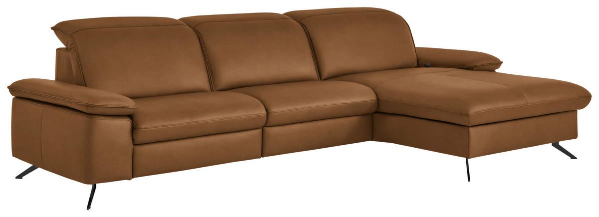 ECKSOFA  Echtleder Cognac  - Cognac/Schwarz, Design, Leder/Metall (307/169cm) - Beldomo Premium