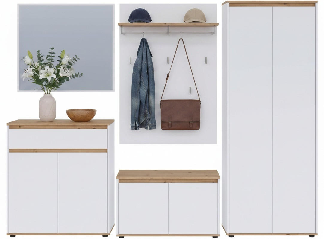 GARDEROBE  in 263,5/193/41,4 cm  - Weiß/Eiche Artisan, MODERN, Holzwerkstoff (263,5/193/41,4cm) - Carryhome