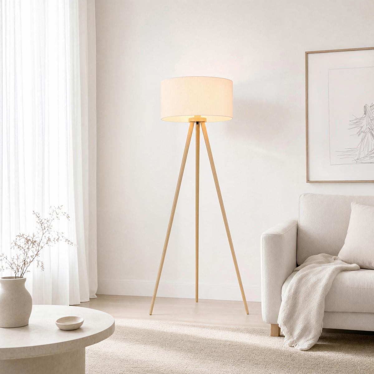 STEHLEUCHTE Stabilo 57/148 cm  - Sandfarben/Naturfarben, Natur, Holz/Textil (57/148cm) - Globo