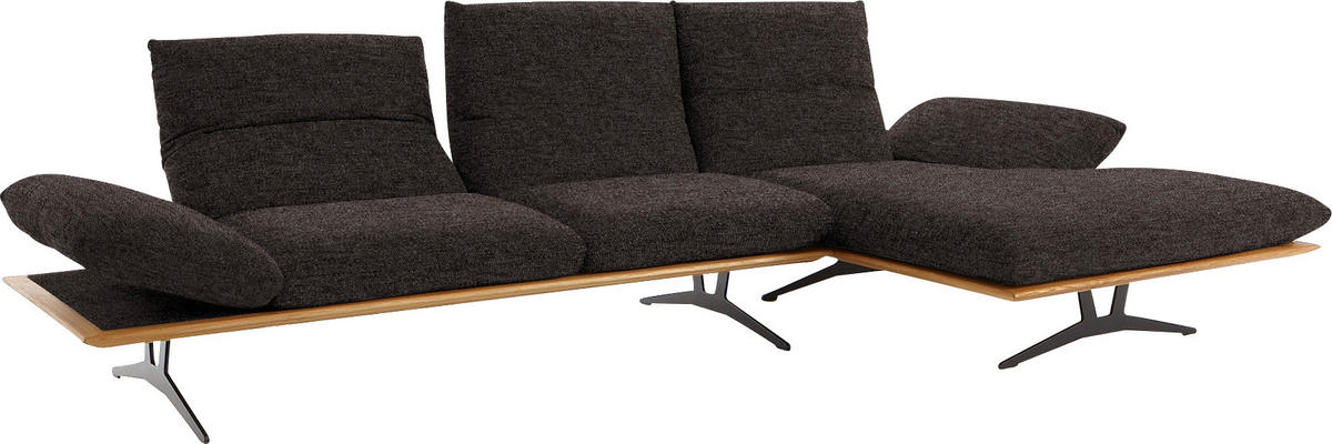 ECKSOFA in Flachgewebe Dunkelbraun  - Dunkelbraun/Schwarz, Design, Holz/Textil (314/159cm) - Dieter Knoll