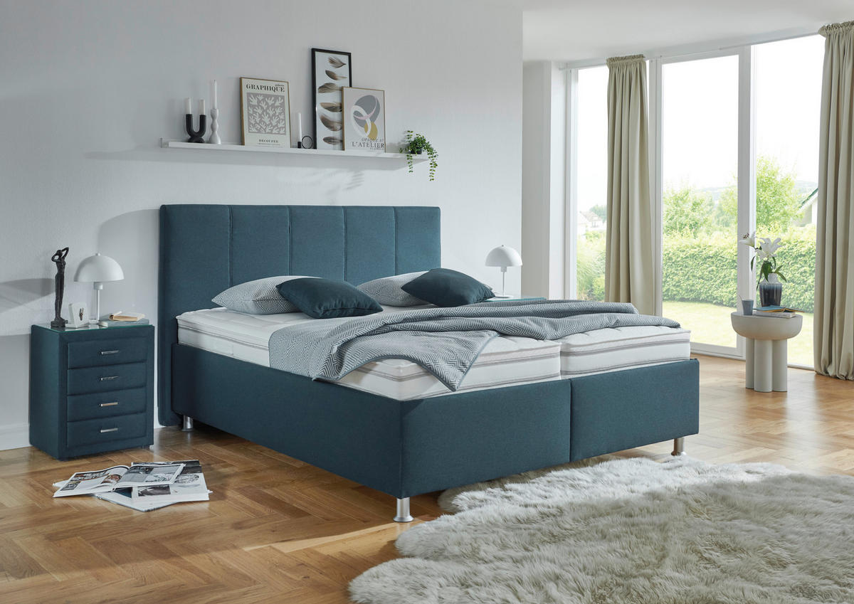 POLSTERBETT Matratze, Lattenrost, gepolstertes Kopfteil, Bettkasten 180/200 cm  in Blau, Dunkelblau  - Blau/Alufarben, KONVENTIONELL, Holz/Holzwerkstoff (180/200cm) - Beldomo - Sleep