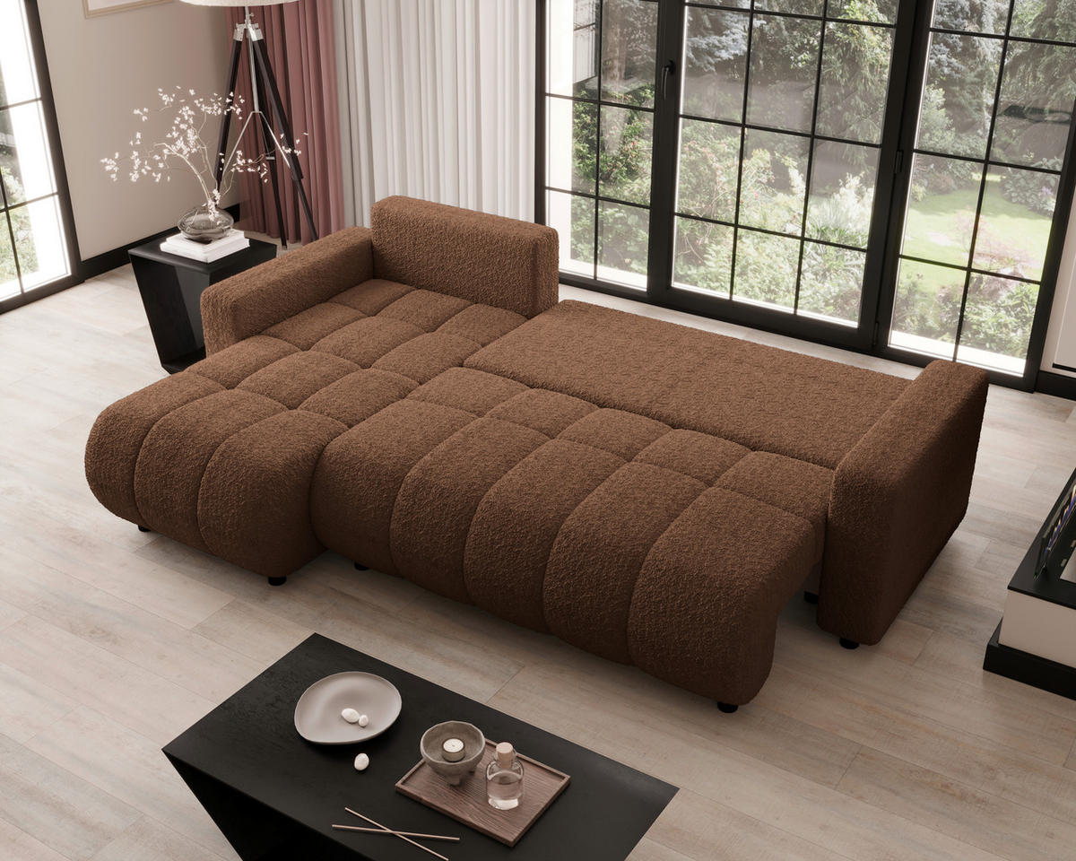 ECKSOFA  in Bouclé Rostfarben  - Rostfarben/Schwarz, MODERN, Kunststoff/Textil (150/240cm) - Carryhome