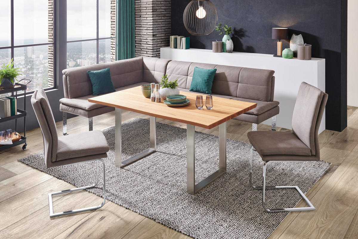 ECKBANK 253/174 cm Mikrofaser Grau, Chromfarben Metall   - Chromfarben/Beige, Design, Textil/Metall (253/174cm) - Novel