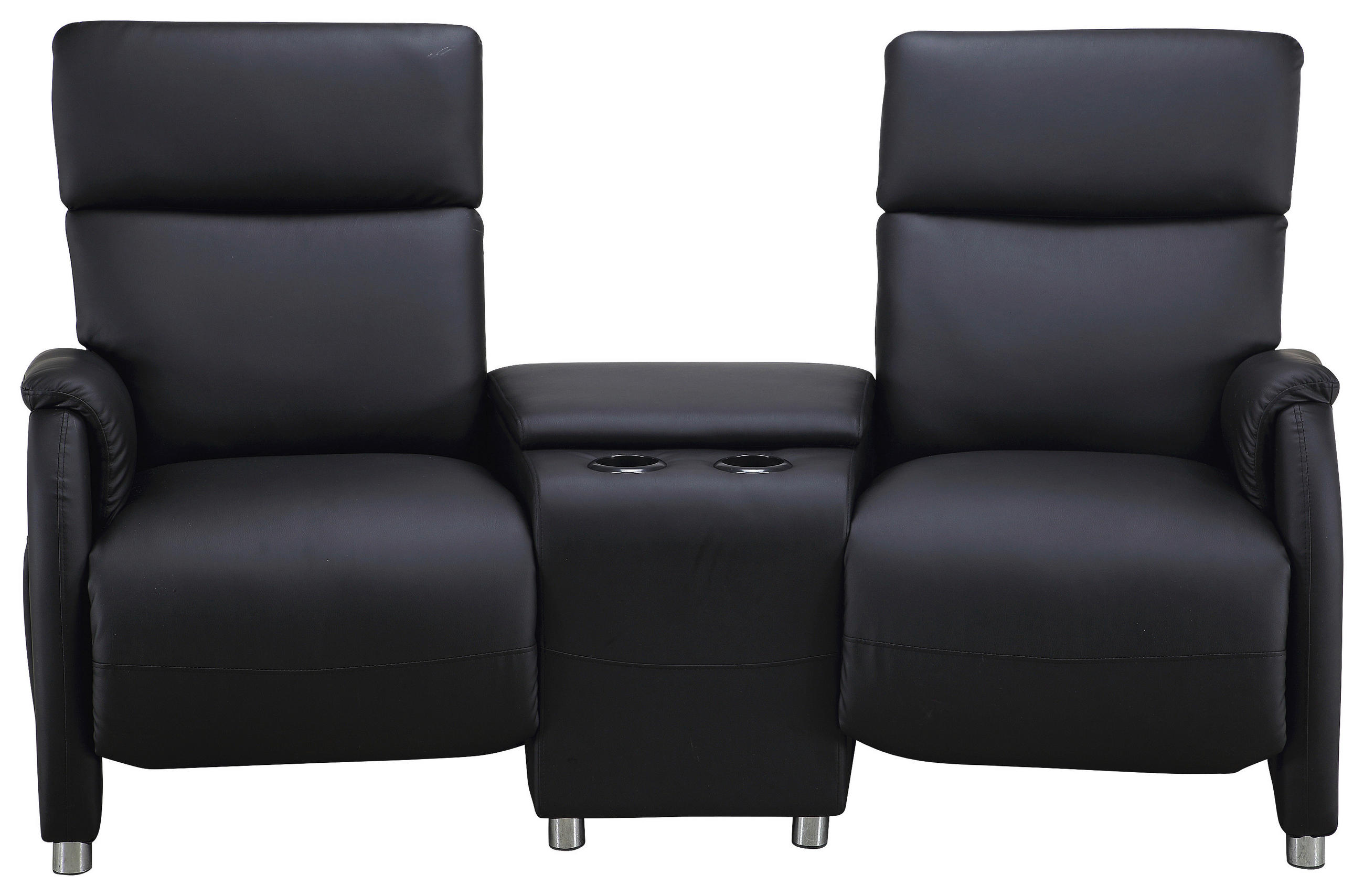HEIMKINO-SOFA Lederlook Schwarz  - Schwarz, Design, Kunststoff/Textil (186/104/90cm) - Livetastic