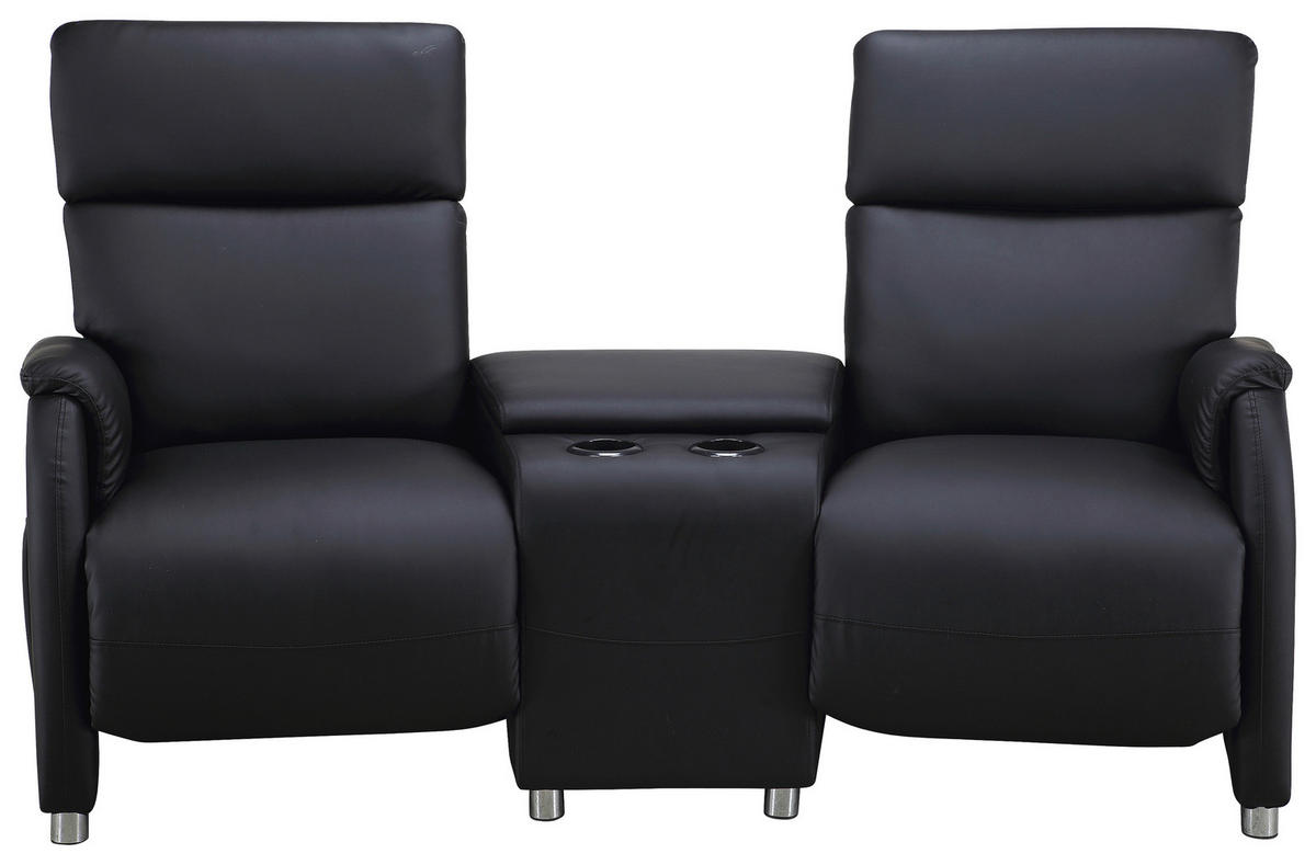 HEIMKINO-SOFA Lederlook Schwarz  - Schwarz, Design, Kunststoff/Textil (186/104/90cm) - Livetastic