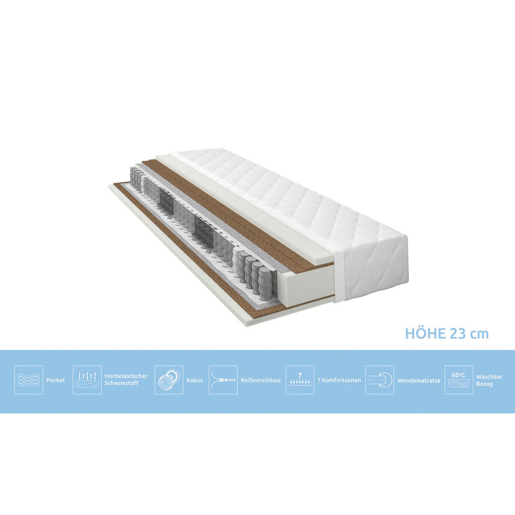 Thumbnail - Xora Taschenfederkernmatratze, Weiß, Textil, H4 + H5, Füllung: Hohlfaser, 160x200 cm, Oeko-Tex® Standard 100, Bezug abne...