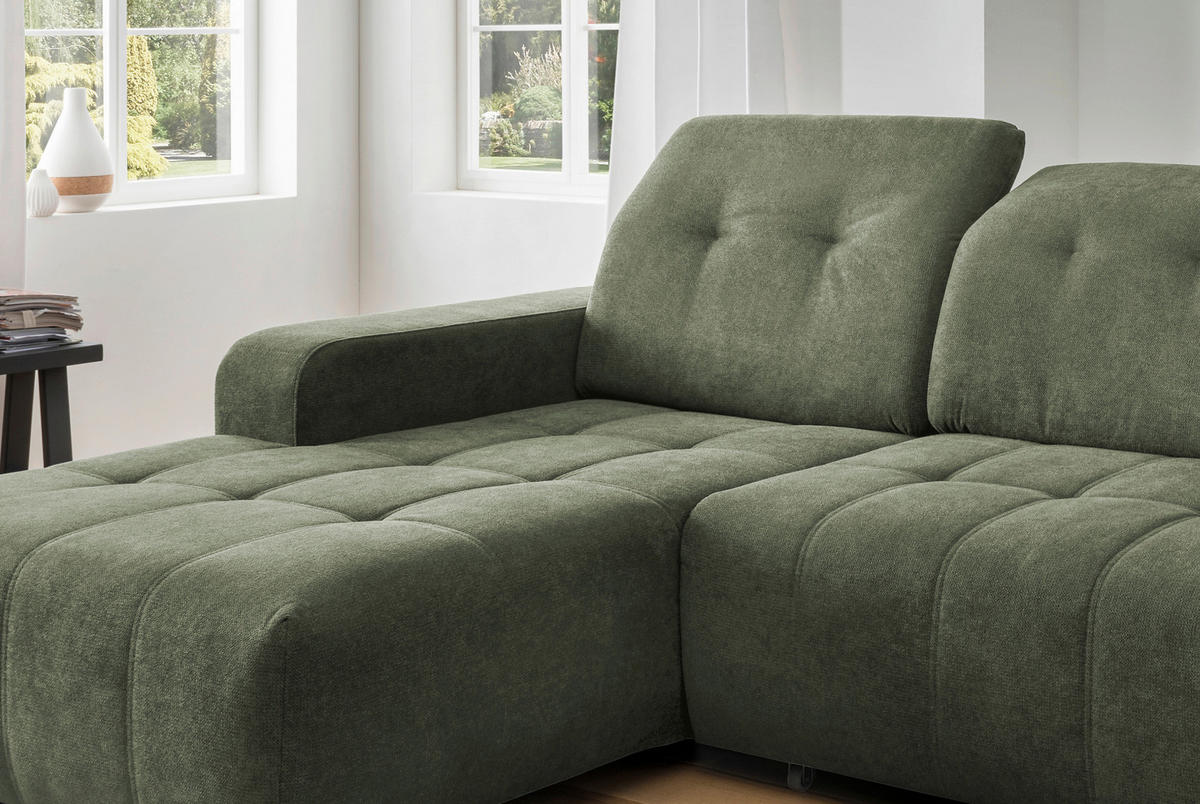 ECKSOFA Vicari Dunkelgrün Chenille  - Dunkelgrün/Schwarz, MODERN, Textil/Metall (292/185cm) - Livetastic