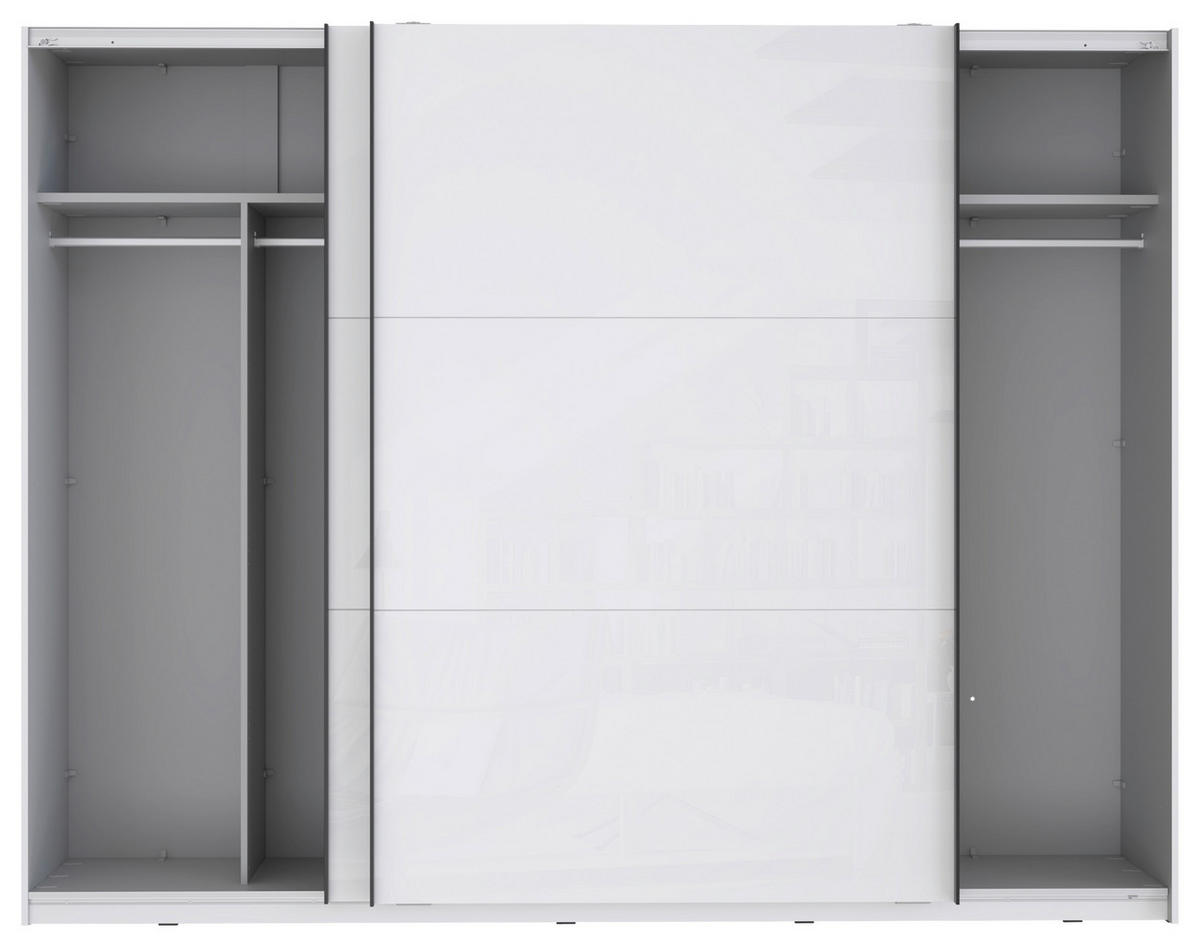 SKŘÍŇ S POSOUVACÍMI DVEŘMI, bílá, vysoce lesklá bílá, 269,9/209,7/61,2 cm - bílá/černá, Moderní, kov/kompozitní dřevo (269,9/209,7/61,2cm) - home24