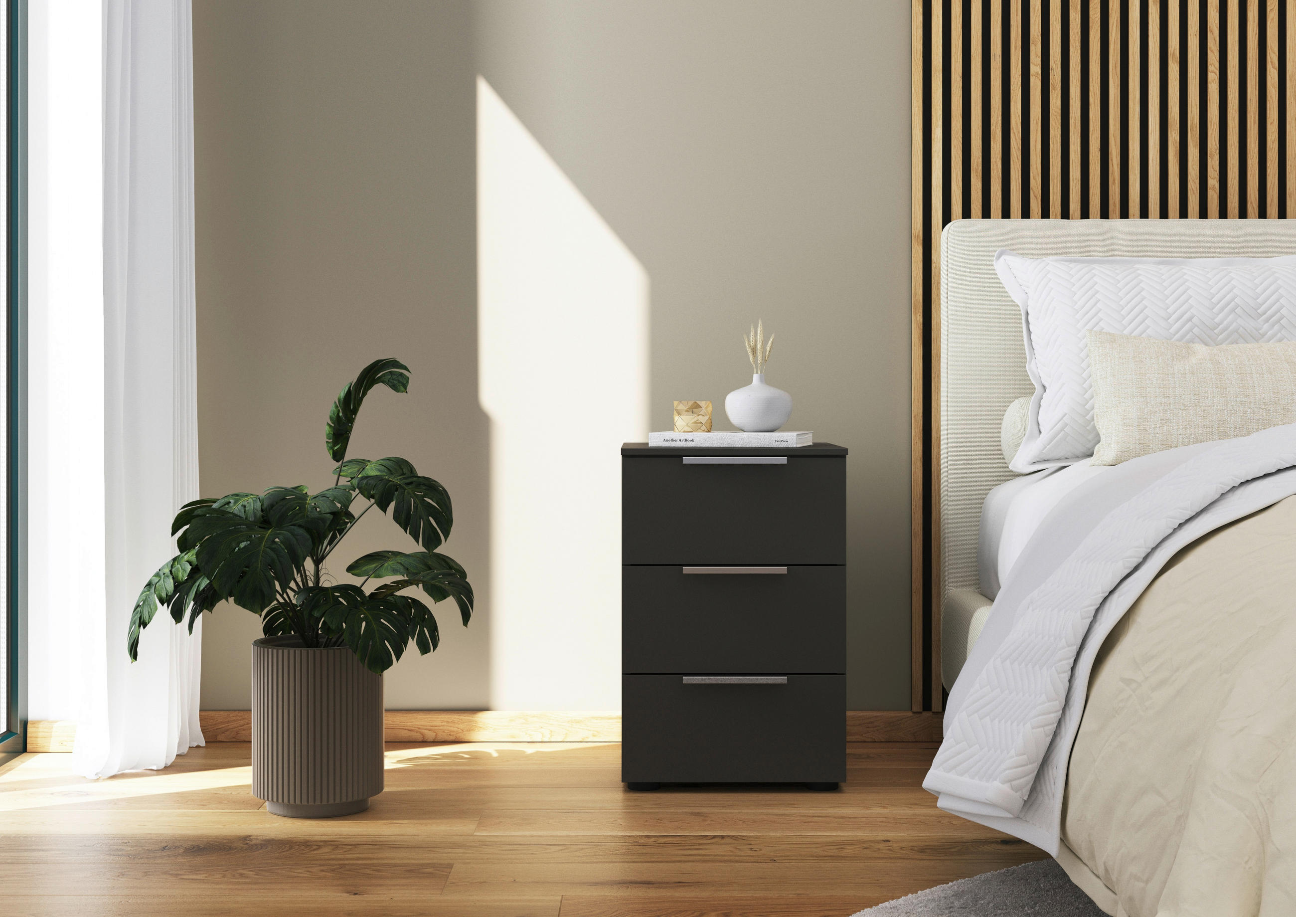 NACHTSCHRANK 40/61/42 cm  - Chromfarben/Graphitfarben, MODERN, Holzwerkstoff/Kunststoff (40/61/42cm) - Rauch Möbel