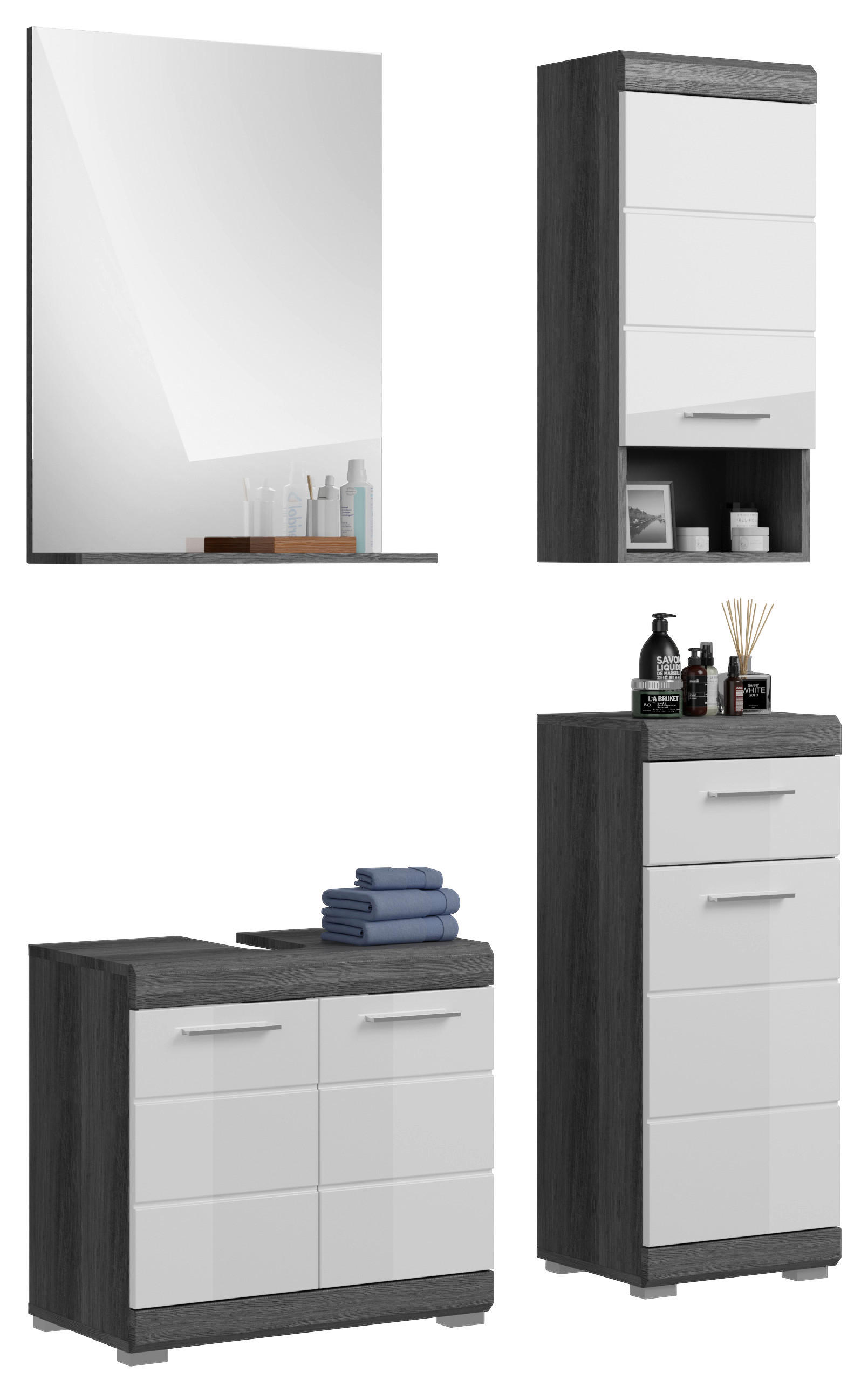 KOUPELNA antracitová, šedá, vysoce lesklá bílá  - šedá/barvy stříbra, Moderní, kompozitní dřevo/plast (97cm) - MID.YOU