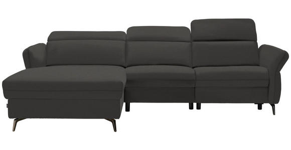 ECKSOFA Dunkelgrau Echtleder  - Dunkelgrau/Schwarz, Natur, Leder/Metall (199/285cm) - Valnatura