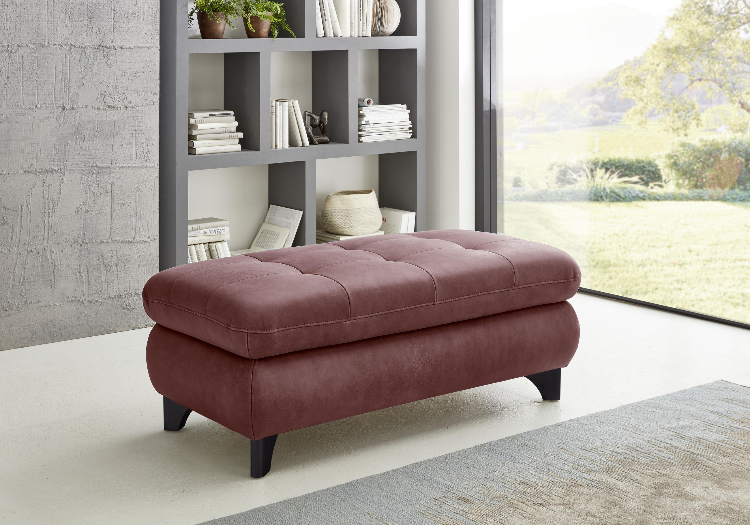 HOCKER in Leder Dunkelrot  - Schwarz/Dunkelrot, Design, Leder/Metall (129/47/64cm) - Beldomo Speed