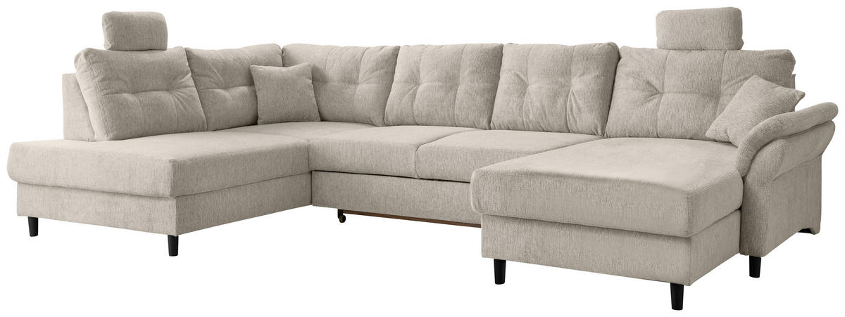 WOHNLANDSCHAFT in Chenille Beige  - Beige/Schwarz, Modern, Holz/Textil (206/338/176cm) - Livetastic