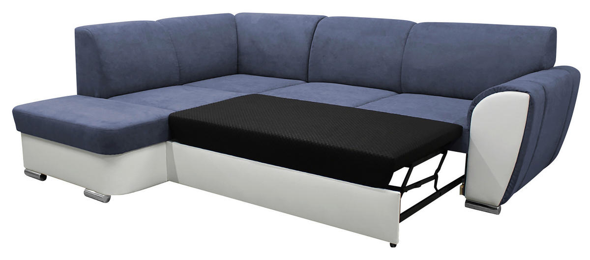 ECKSOFA in Velours Blau, Weiß  196/255 cm  - Blau/Silberfarben, Design, Kunststoff/Textil (196/255cm) - MID.YOU