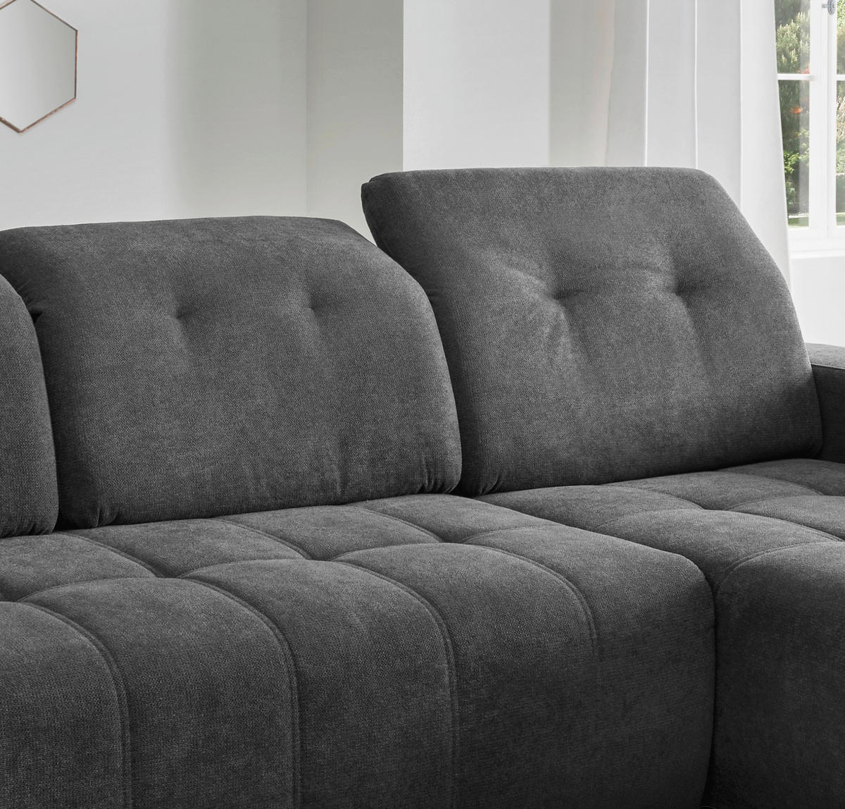 ECKSOFA VICARI Anthrazit Mikrofaser Kopfteilverstellung, Sitzvorzug  - Anthrazit/Schwarz, MODERN, Textil/Metall (292/185cm) - Livetastic
