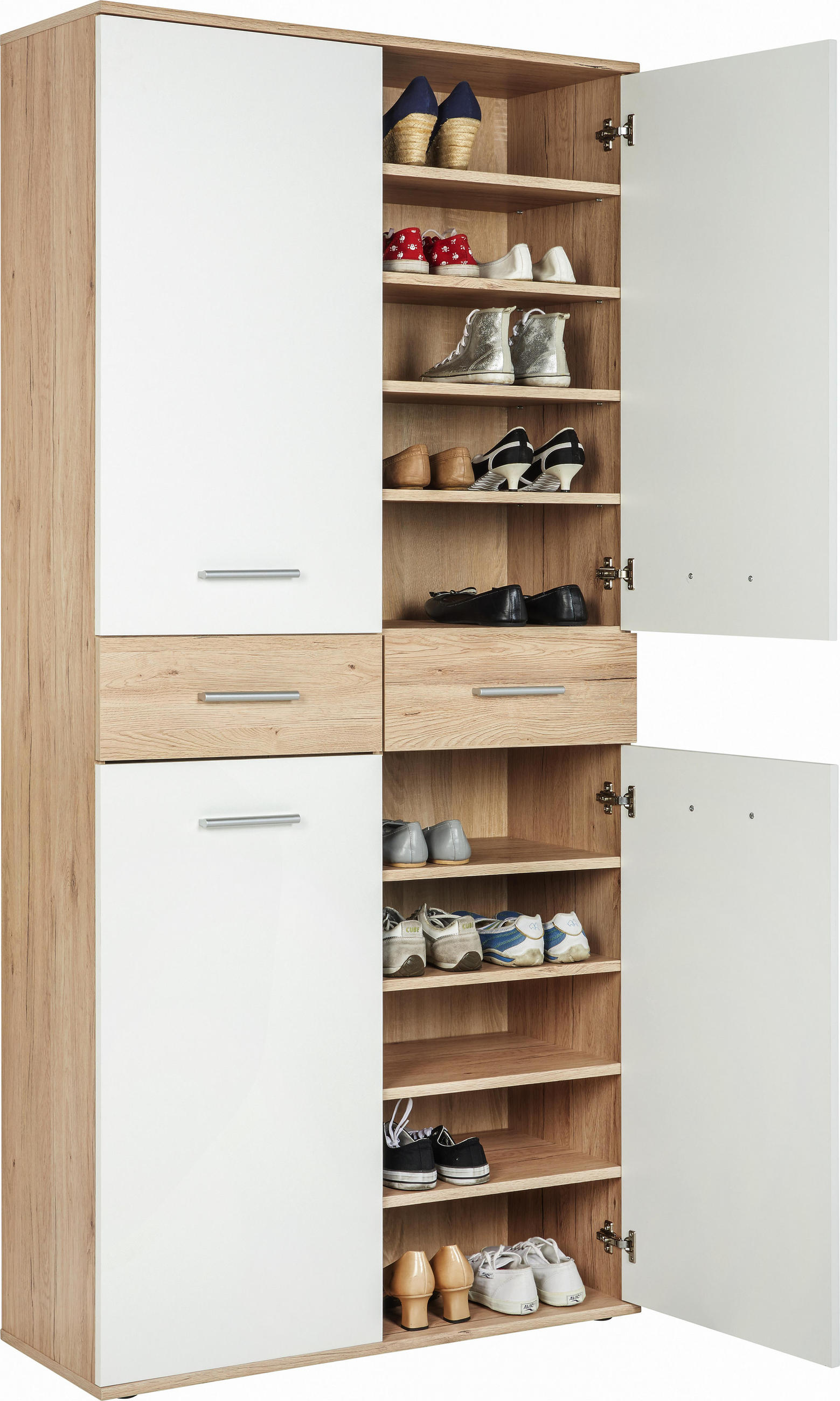 SCHUHSCHRANK - Eichefarben/Silberfarben, Design, Holzwerkstoff/Kunststoff (90/195/35cm) - XORA