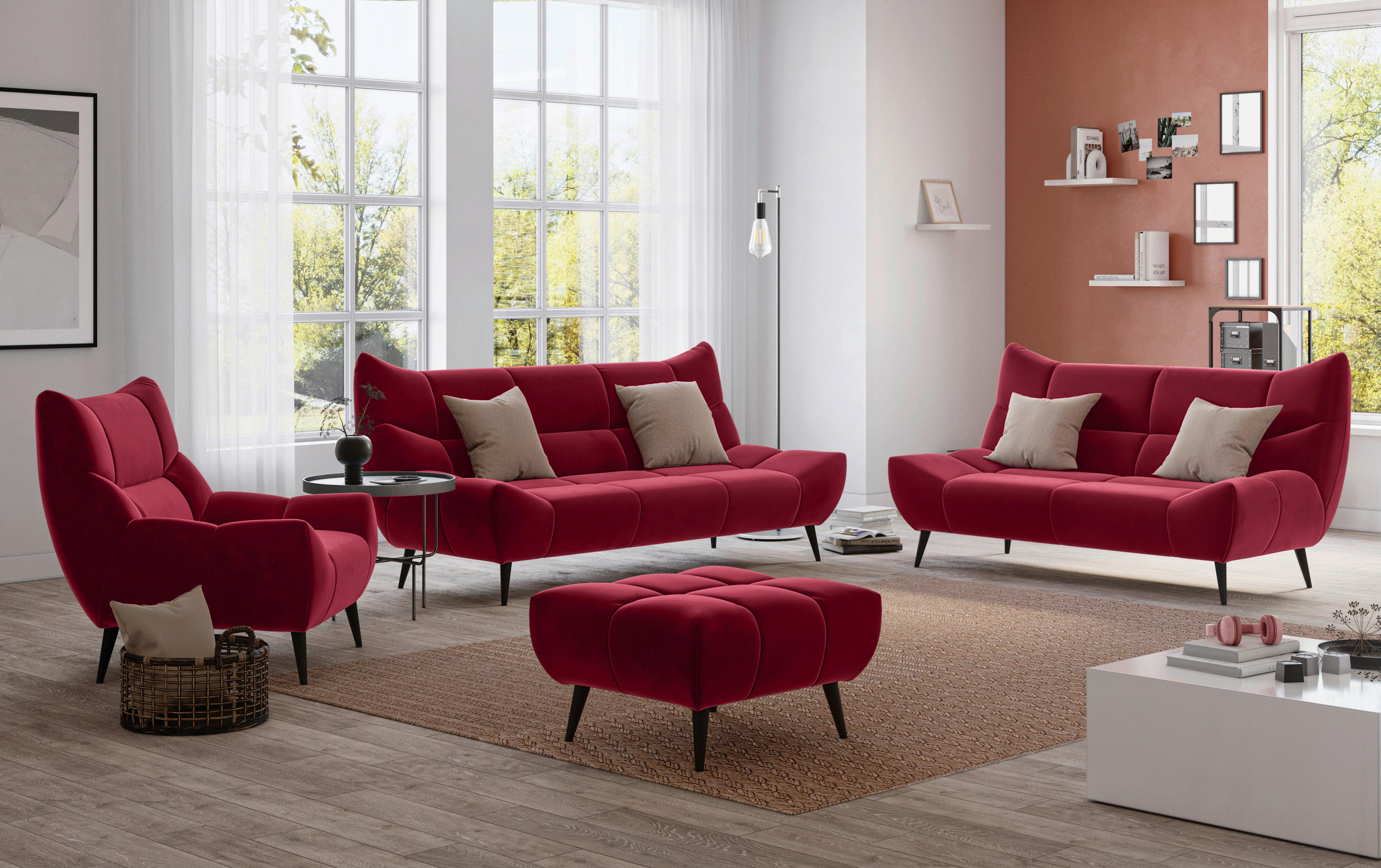 2-SITZER-SOFA Mikrofaser Rot  - Rot/Schwarz, Design, Textil/Metall (190/106/99cm) - Xora