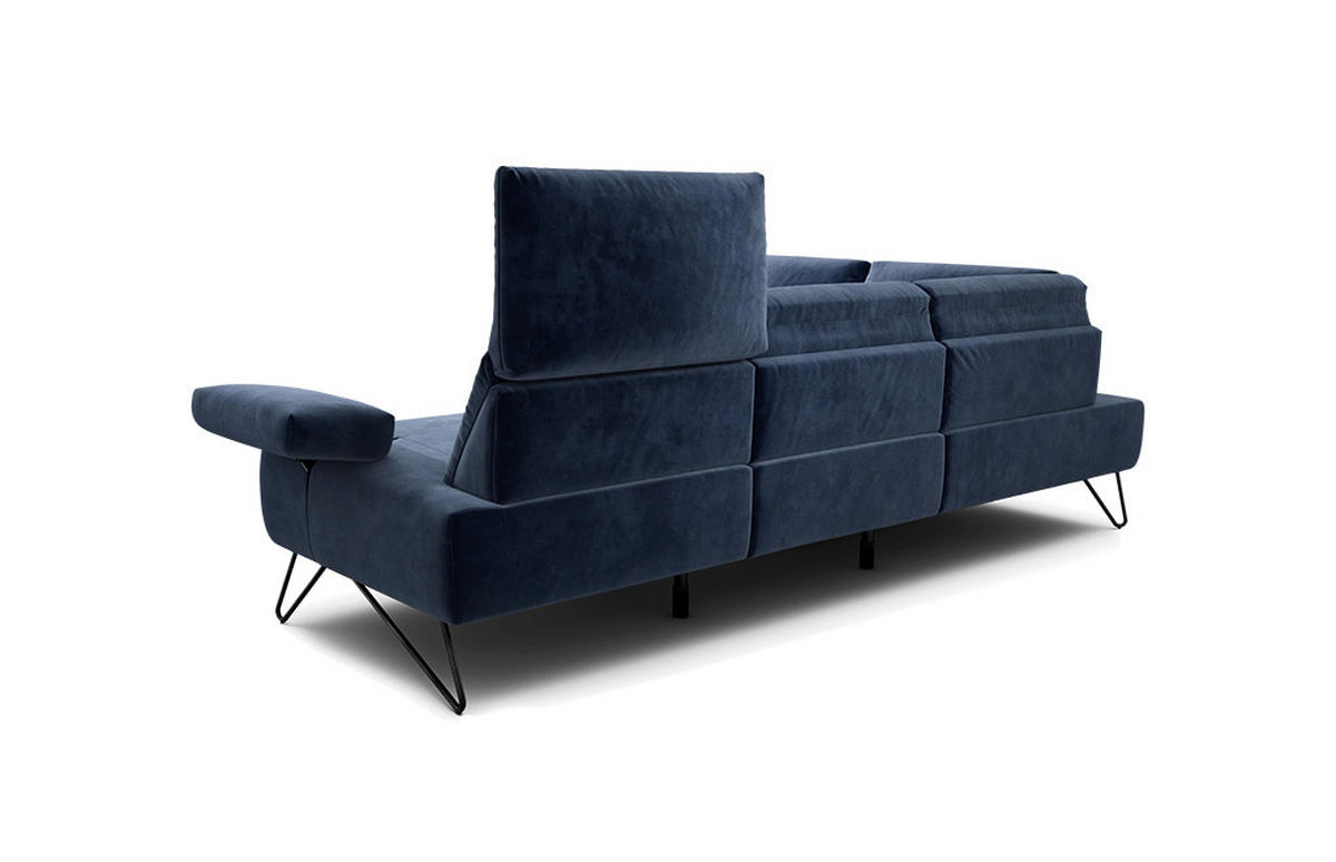 ECKSOFA Cosy Dunkelblau Samt  - Schwarz/Dunkelblau, Design, Textil/Metall (193/248-263cm) - SENSOO