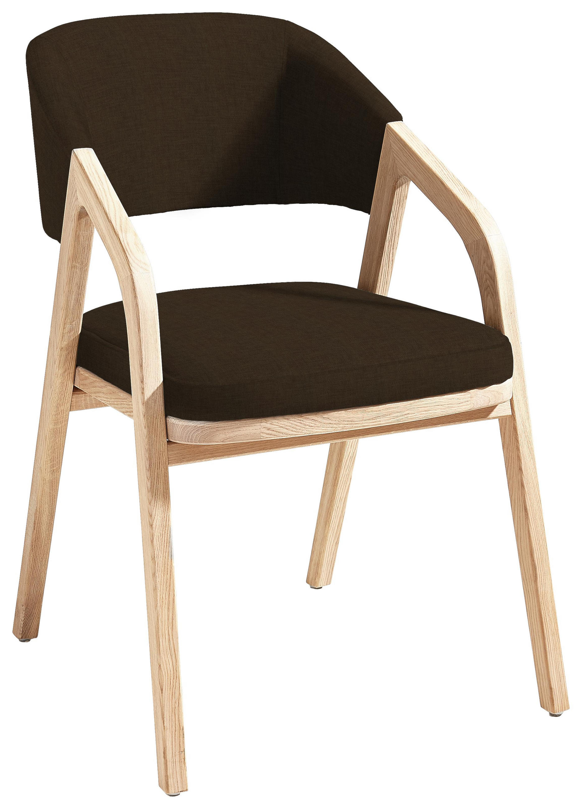 Stuhl in Holz, Textil Braun, Eichefarben