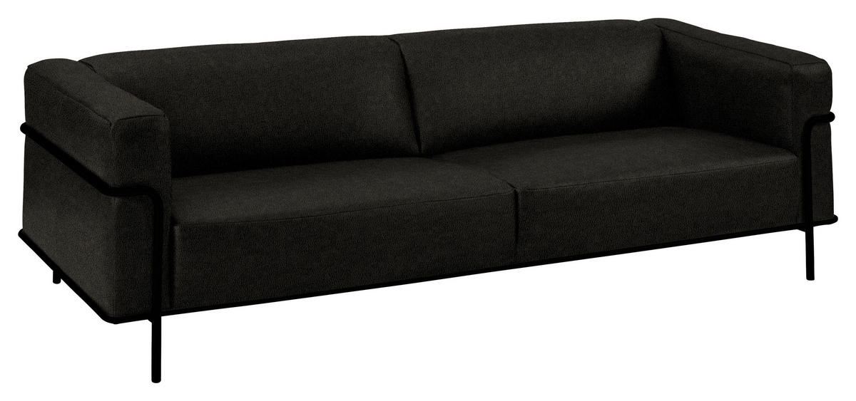 3-SITZER-SOFA in Echtleder Schwarz  - Schwarz, Design, Leder/Metall (236/67/96cm) - Johann Jakob