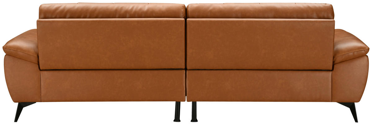 ECKSOFA in Lederlook Echtleder Cognac   - Cognac/Schwarz, Design, Leder/Textil (266/86/120cm) - MID.YOU