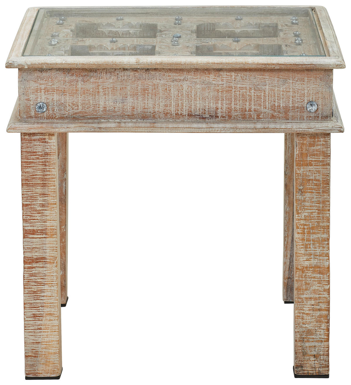 BEISTELLTISCH 60/60/60 cm Recyclingholz vollmassiv Naturfarben, Weiß quadratisch  - Naturfarben/Weiß, Trend, Glas/Holz (60/60/60cm) - Landscape