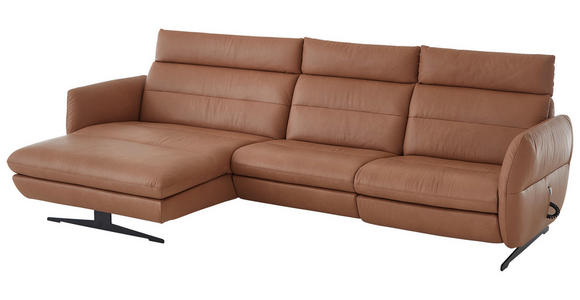 ECKSOFA in Echtleder Haselnussfarben  - Schwarz/Haselnussfarben, Design, Leder/Metall (169/298cm) - Dieter Knoll