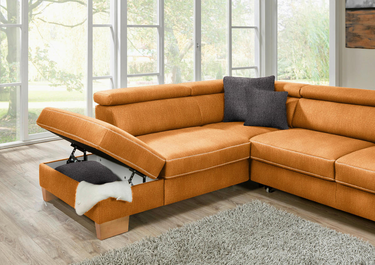 ECKSOFA in Mikrofaser Orange  - Eichefarben/Beige, Natur, Holz/Textil (273/226cm) - Beldomo System