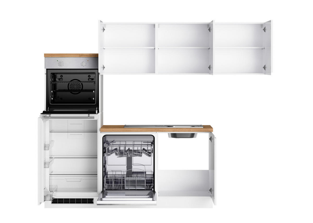 Eckküche Monza mit Geräten 240/240 cm  in Weiss, Eiche Wotan, Weiss Hochglanz  - Weiss Hochglanz/Weiss, Lifestyle, Holzwerkstoff (240/240cm) - Held