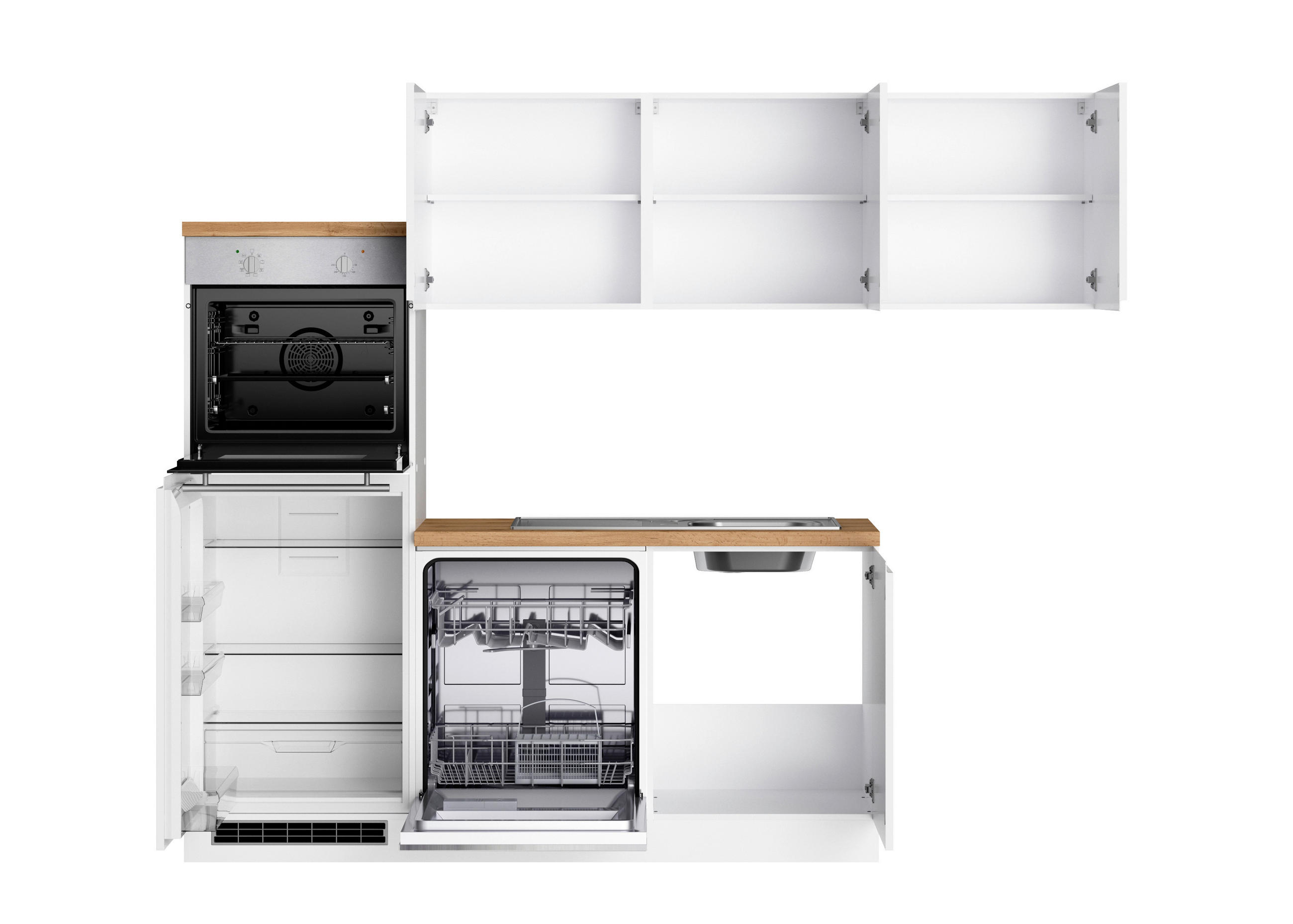 Thumbnail - Held Eckküche Monza, Weiß, Eiche Wotan, Weiß Hochglanz, Holzwerkstoff, 6 Schubladen, seitenverkehrt montierbar, nur wie ...