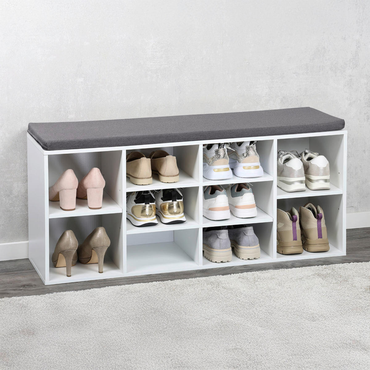 SCHUHREGAL Grau, Weiß  - Weiß/Grau, Design, Holzwerkstoff/Textil (103.5/48/29.5cm) - Kesper