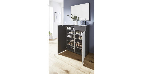 SCHUHSCHRANK Graphitfarben, Weiß - Alufarben/Schwarz, Design, Glas/Holzwerkstoff (91/110/40cm) - Voleo