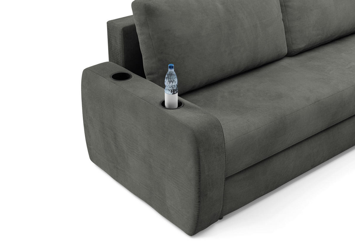 SCHLAFSOFA INES in Plüsch Grau  - Schwarz/Grau, Design, Kunststoff/Textil (258/98/95cm) - Livetastic