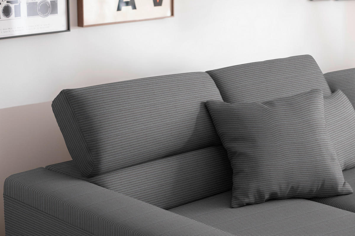 ECKSOFA Cord Dunkelgrau  - Dunkelgrau/Schwarz, Design, Textil/Metall (215-217/293cm) - Schöner Wohnen