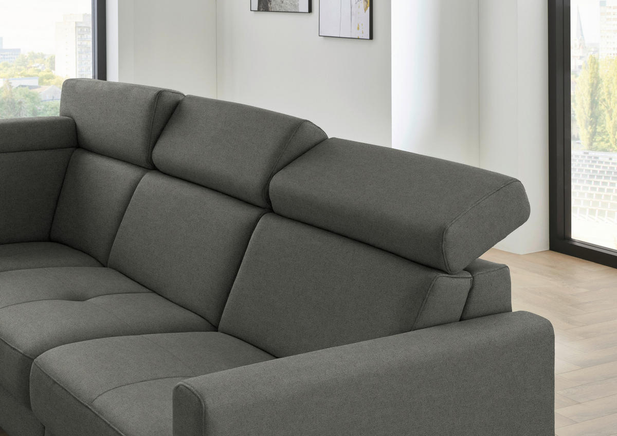 ECKSOFA Flachgewebe Dunkelgrau  - Dunkelgrau/Schwarz, Konventionell, Textil/Metall (214/276cm) - Beldomo System