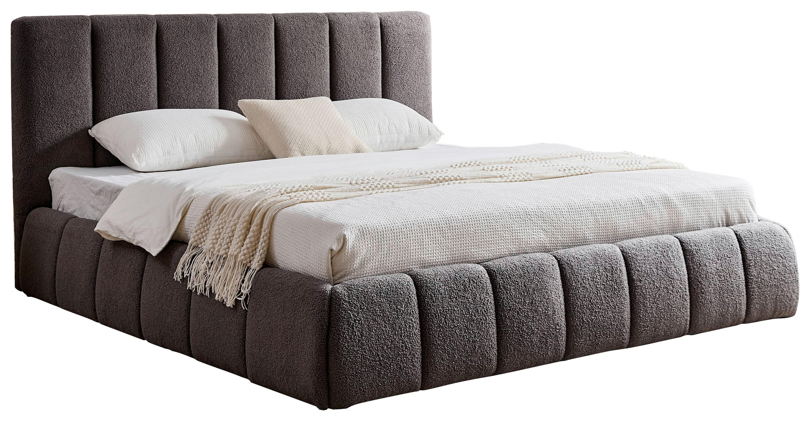 POLSTERBETT 180/200 cm,  in Grau, gepolstertes Kopfteil, Lattenrost, Bettkasten,  - Schwarz/Naturfarben, Design, Holz/Kunststoff (180/200cm) - Boxxx