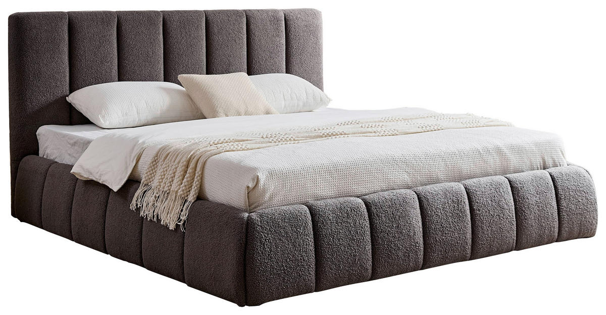 POLSTERBETT 140/200 cm,  in Grau, gepolstertes Kopfteil, Lattenrost, Bettkasten,  - Schwarz/Naturfarben, Design, Holz/Kunststoff (140/200cm) - Boxxx