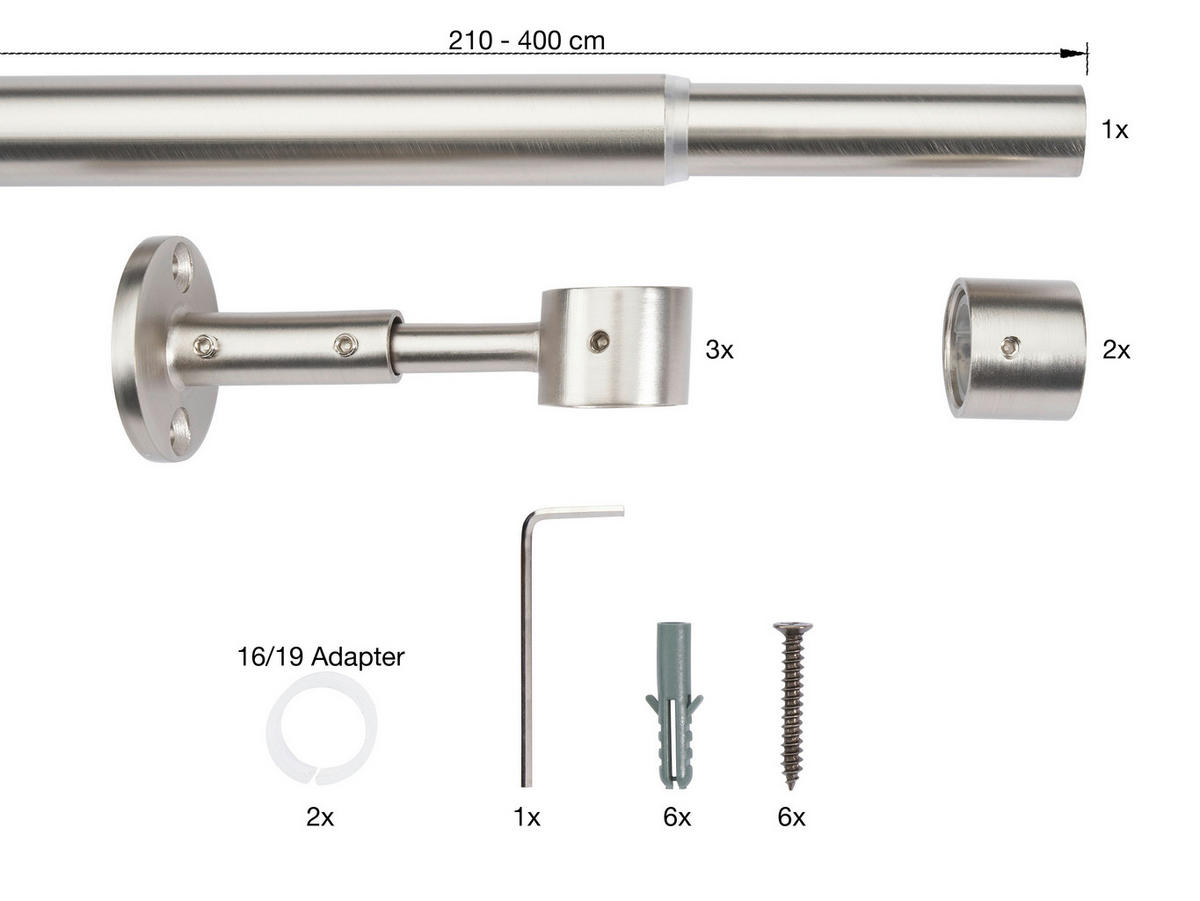 TYČ NA ZÁVĚSY S PŘÍSLUŠENSTVÍ   - vysoce lesklá šedá, Basics, kov (400/8/3,3cm) - Homeware