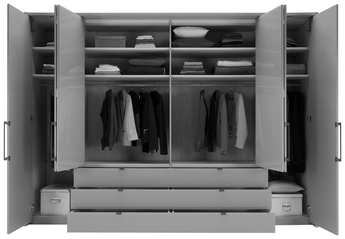 KLEIDERSCHRANK 300/236/58 cm 6-türig Grau, Hellgrau  - Schieferfarben/Hellgrau, KONVENTIONELL, Glas/Holzwerkstoff (300/236/58cm) - Novel