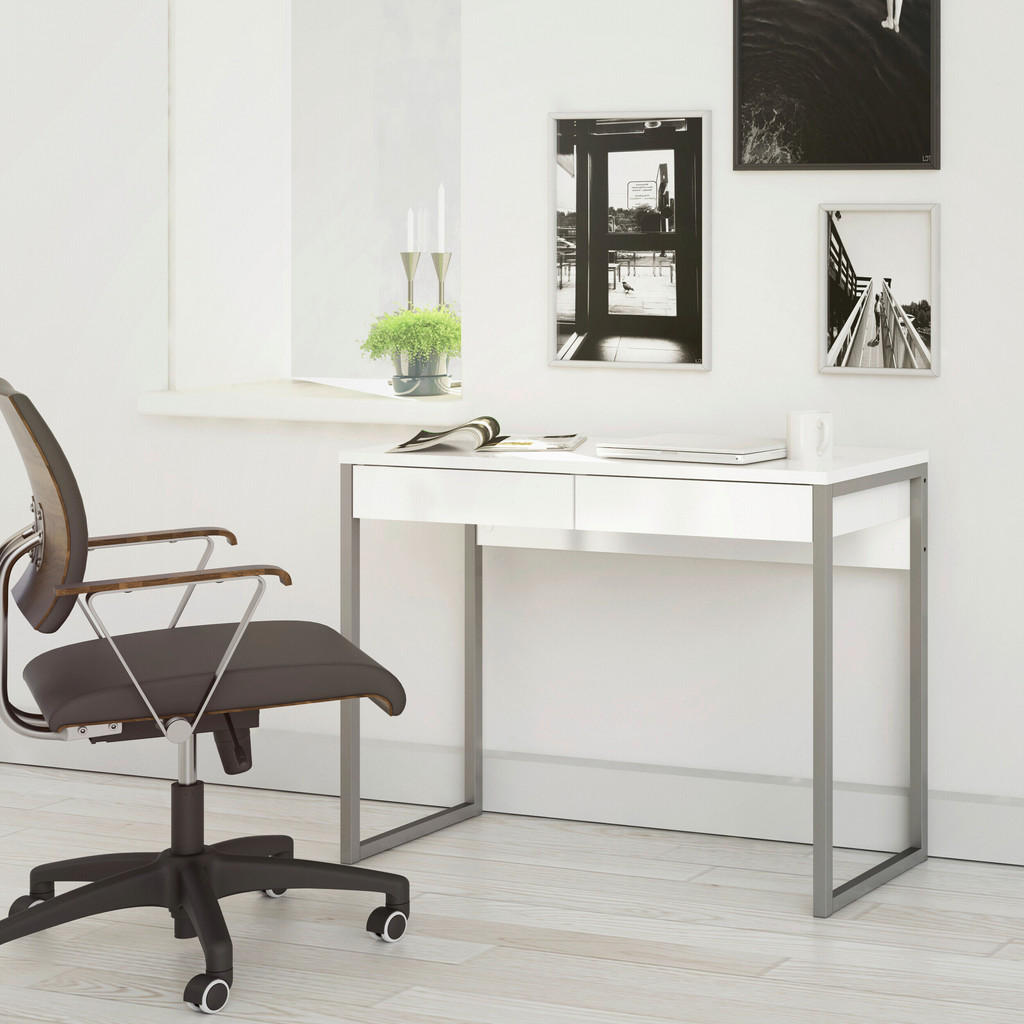 Thumbnail - Mid.you Schreibtisch, Weiß Hochglanz, Holzwerkstoff, 2 Schubladen, Kufe, 40.0x76.5x101.6 cm, Arbeitszimmer, Schreibtisch...