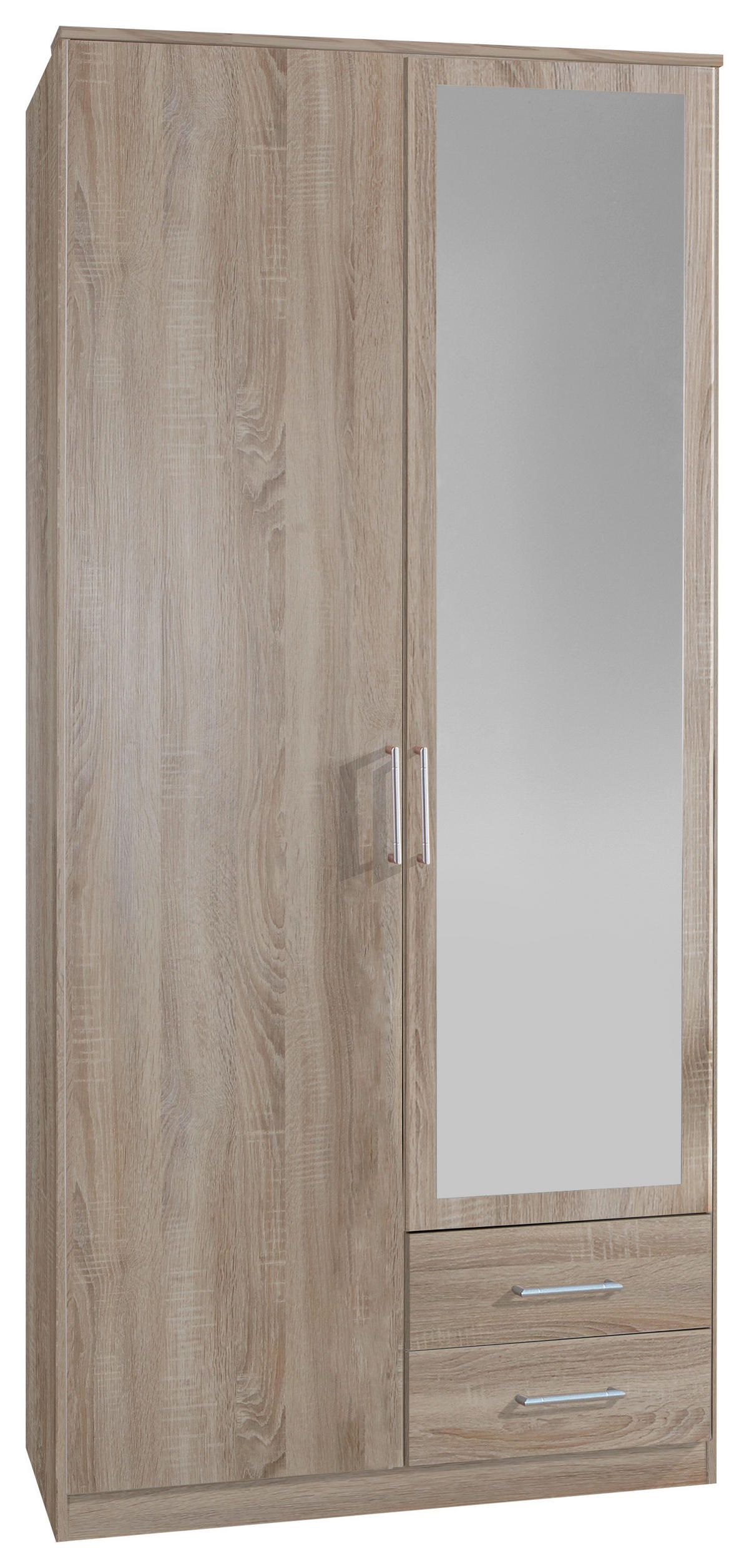 ŠATNÍ SKŘÍŇ SE ZRCADLEM, barvy dubu, 90/199,5/58 cm - barvy dubu/barvy hliníku, Konvenční, kompozitní dřevo/plast (90/199,5/58cm) - MID.YOU