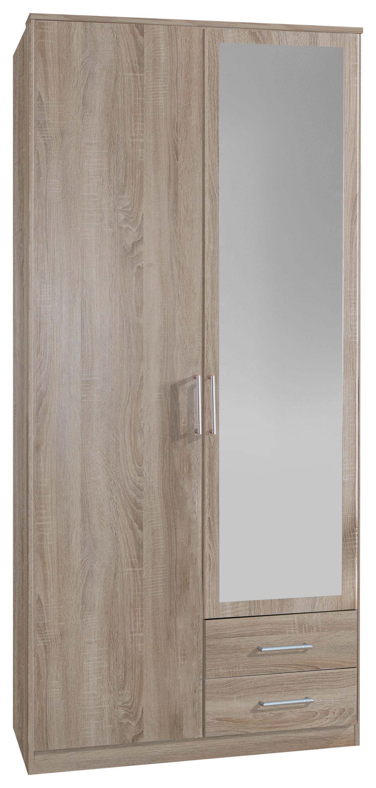 Drehtürenschrank Mit Spiegel 90cm Osaka, Sägerau Dekor