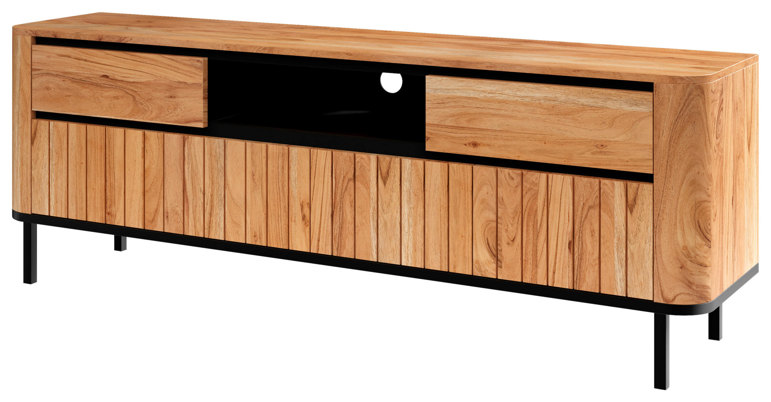 LOWBOARD NARA  in 177/62,5/42 cm  - Schwarz/Naturfarben, KONVENTIONELL, Holz/Metall (177/62,5/42cm) - Livetastic