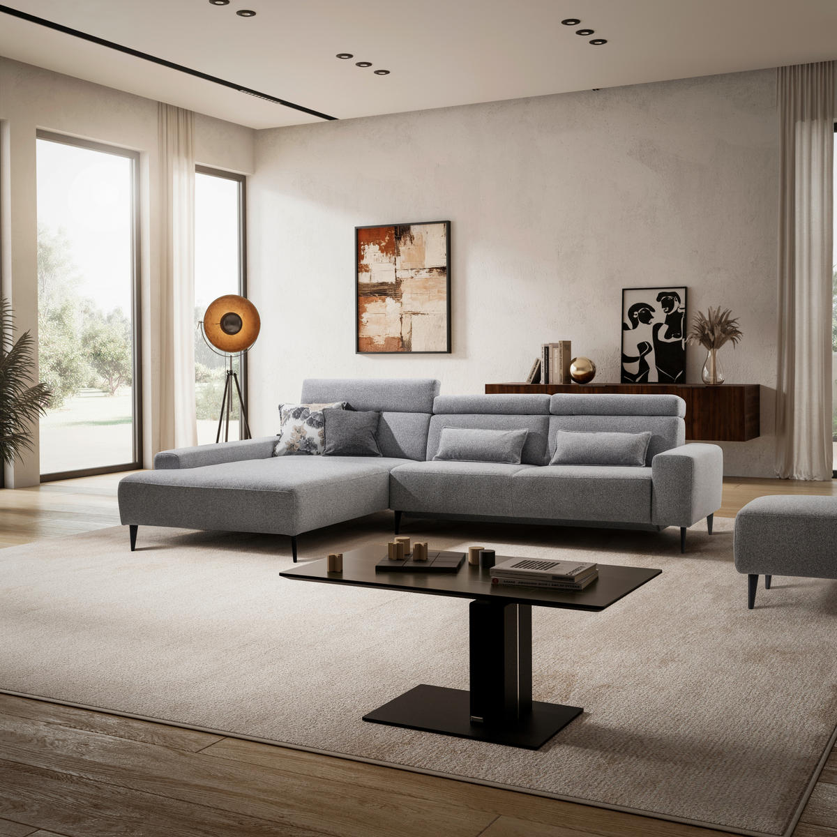 ECKSOFA  in Flachgewebe Grau  205/308 cm  - Schwarz/Grau, Design, Textil/Metall (205/308cm) - Sedda