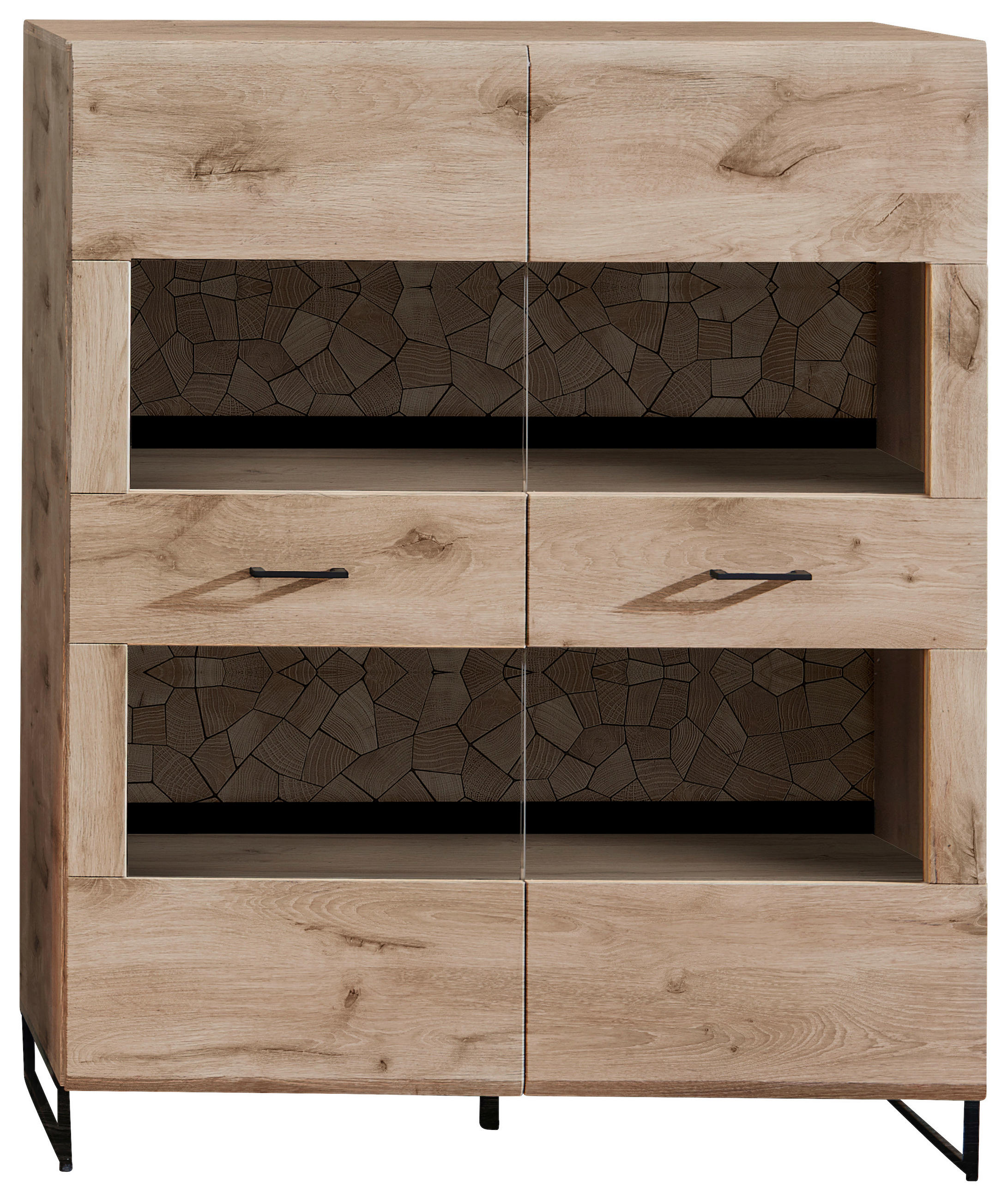 HIGHBOARD Schwarz, Eichefarben Einlegeböden - Eichefarben/Schwarz, KONVENTIONELL, Glas/Holzwerkstoff (110/138/39cm) - Stylife