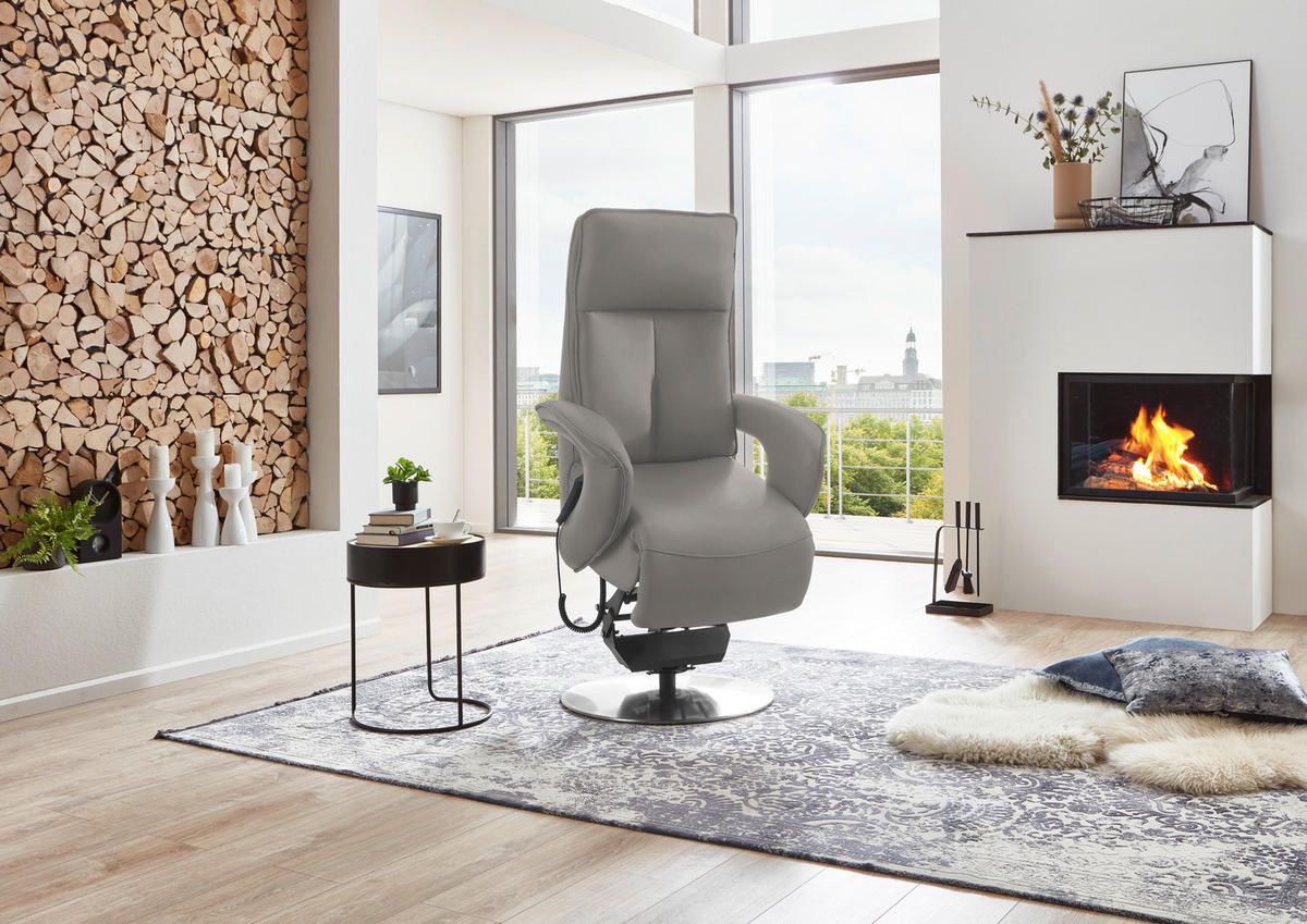 RELAXSESSEL in Leder Silberfarben  - Chromfarben/Silberfarben, Design, Leder/Metall (77/110/87cm) - Valdera