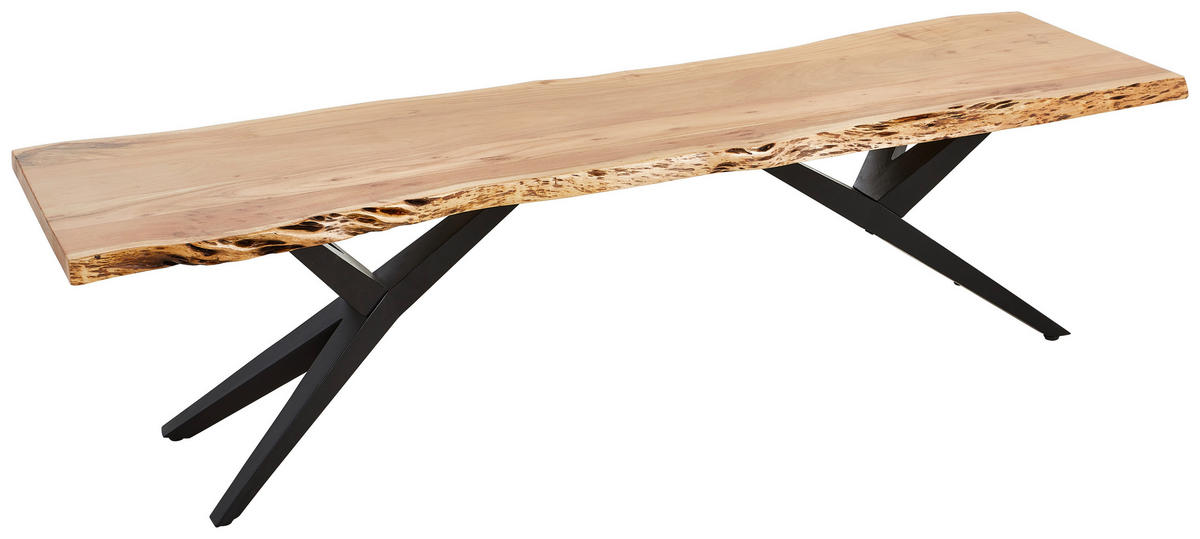 SITZBANK 175/45/40 cm Schwarz, Akaziefarben Akazie vollmassiv  - Schwarz/Akaziefarben, ROMANTIK / LANDHAUS, Holz/Metall (175/45/40cm) - Landscape