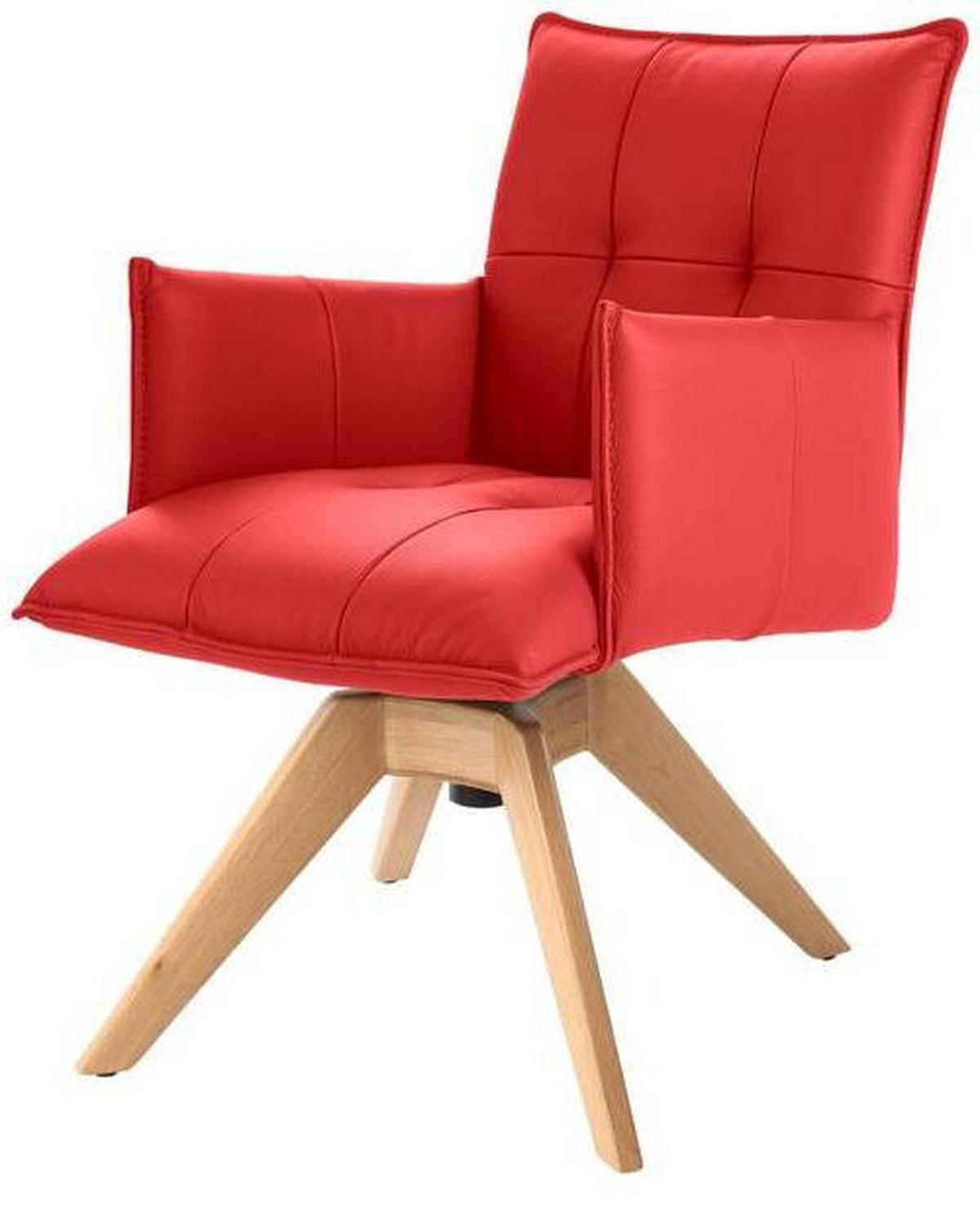 ARMLEHNSTUHL  in Echtleder pigmentiert  - Eichefarben/Rot, Design, Leder/Holz (86/57/65cm) - Valnatura